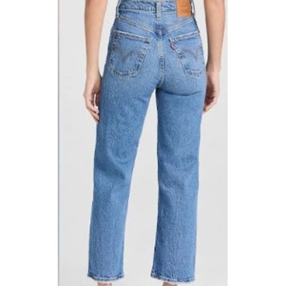 Levis Premium Ribcage Straight Ankle Jeans Medium Wash Blue 23 High Rise Denim